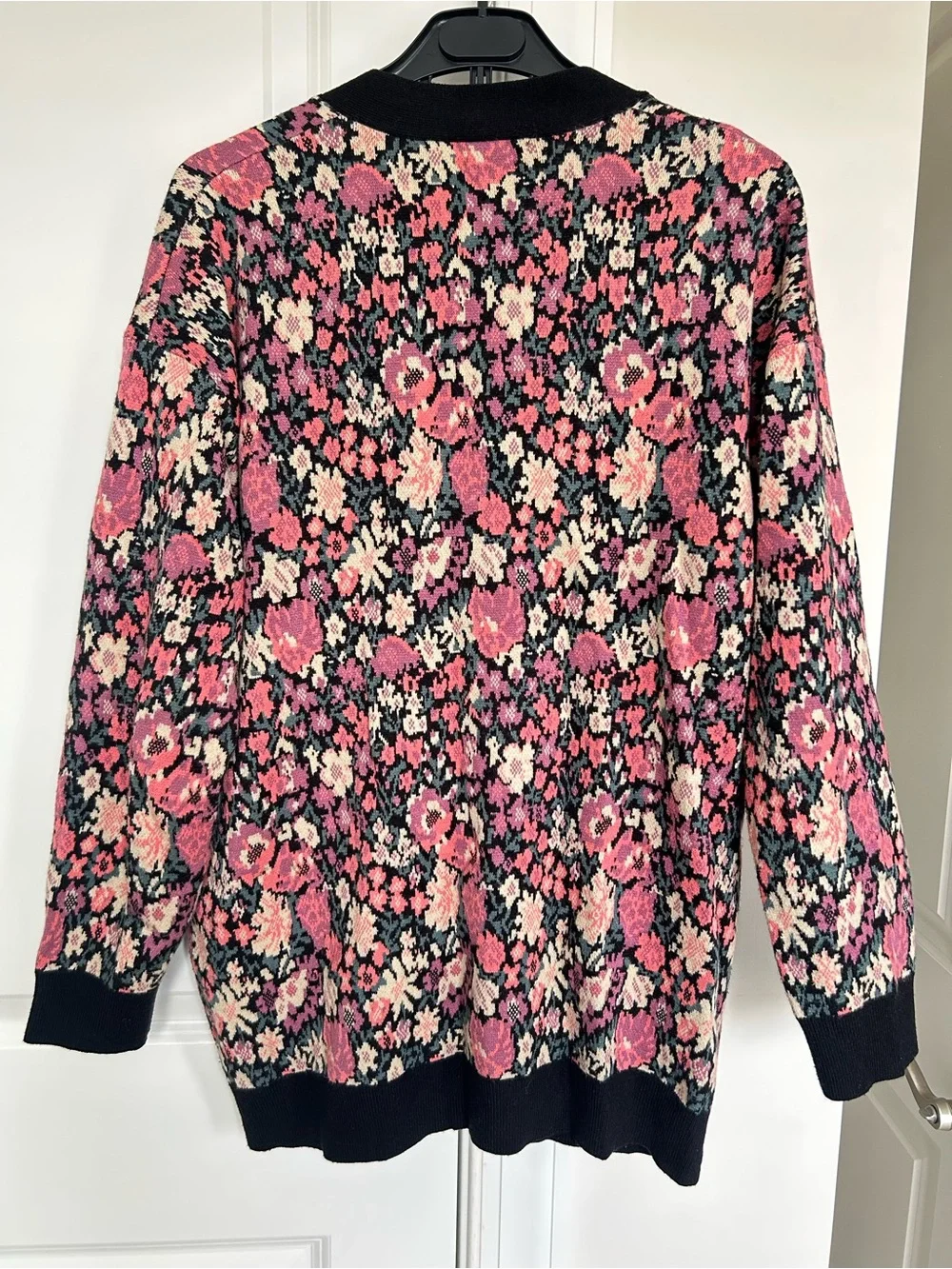 Zara Black Trim Pink Floral Button-Up Cardigan